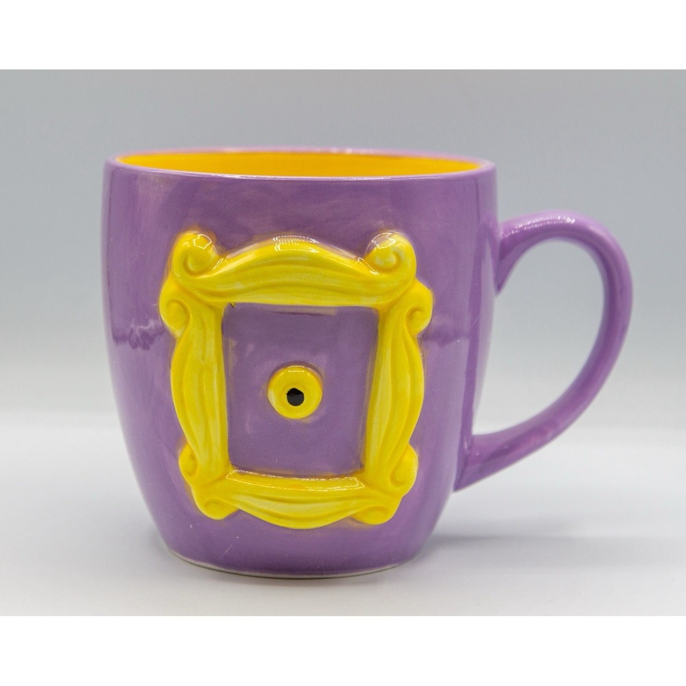 FRIENDS‎ TV Series Large 22 oz. Ceramic Mug Peephole Frame Purple w Yellow New